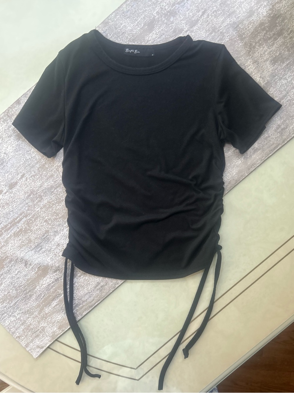 Brit and Bri Women’s Black Ruched Side Tie Tee